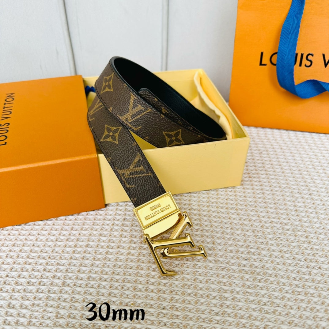 Louis Vuitton Initiales 30mm Reversible Belt Gold Rotating Buckle Black Brown Leather