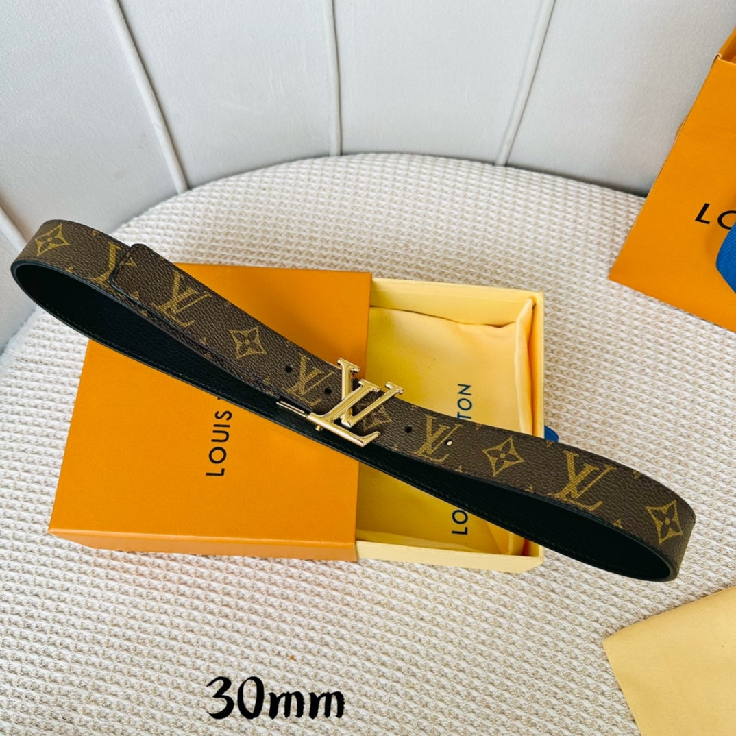 Louis Vuitton Initiales 30mm Reversible Belt Gold Rotating Buckle Black Brown Leather