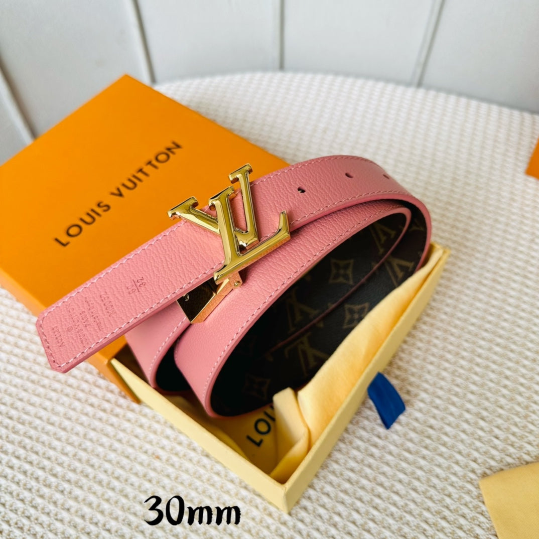 Louis Vuitton Initiales 30mm Reversible Belt Gold Rotating Buckle Pink Brown Leather