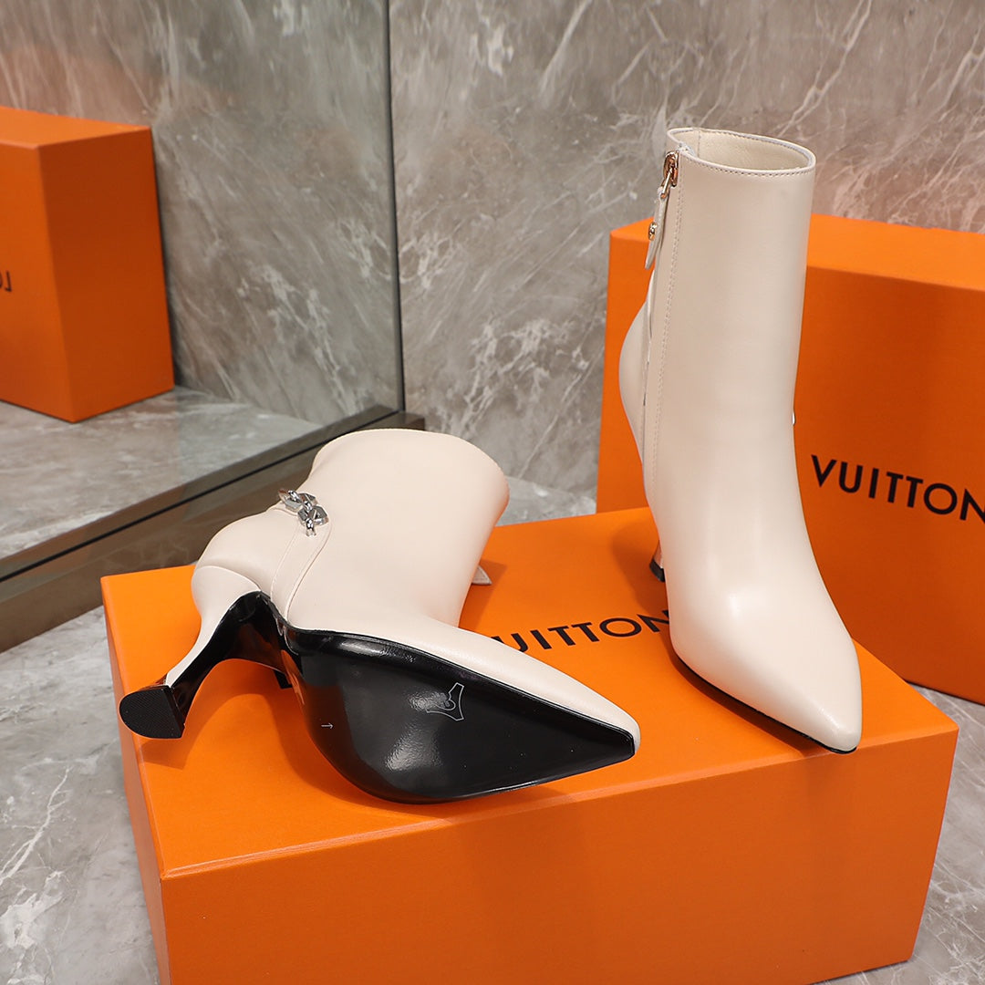 Louis Vuitton Sparkle Ankle Boot 95mm Beige Lambskin