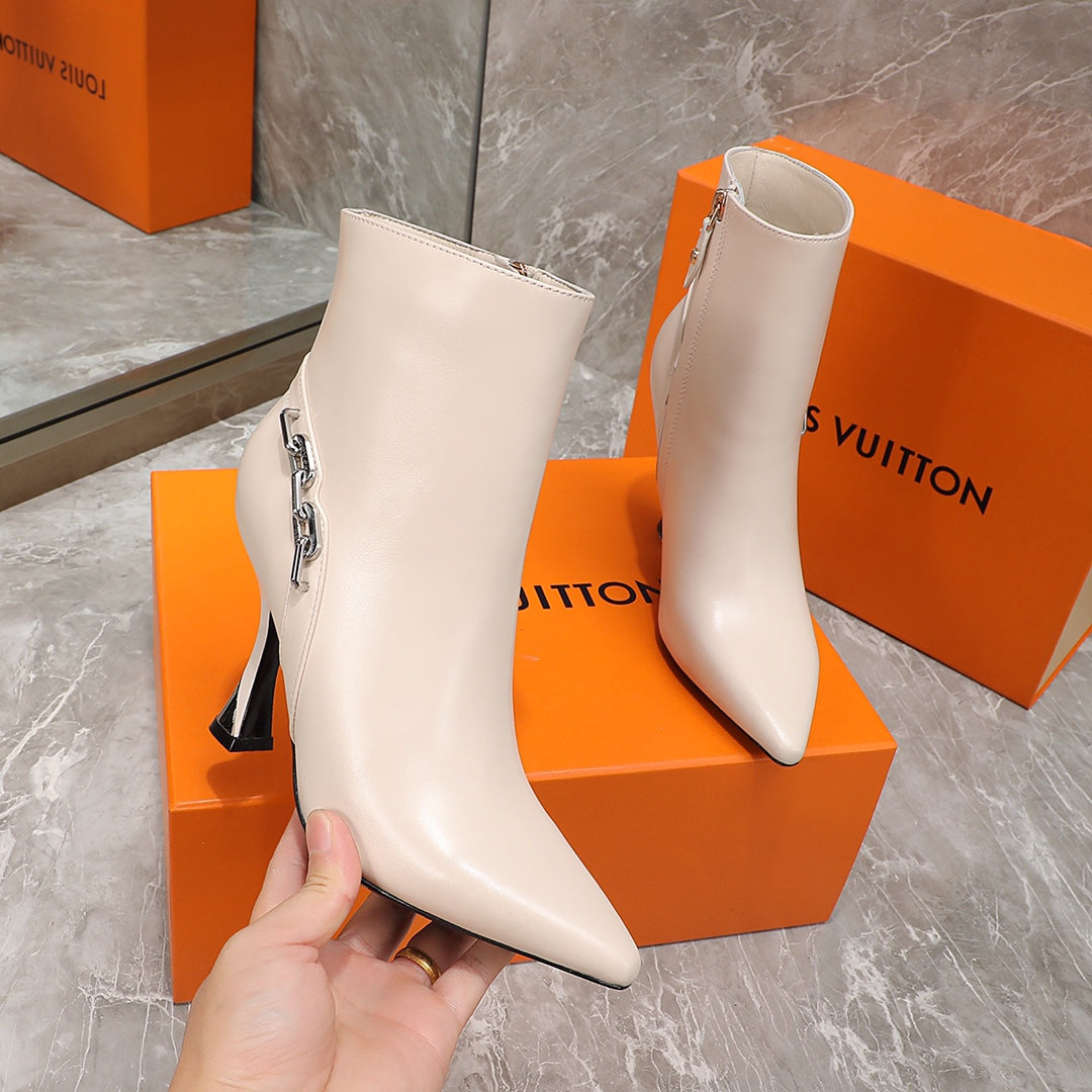 Louis Vuitton Sparkle Ankle Boot 95mm Beige Lambskin
