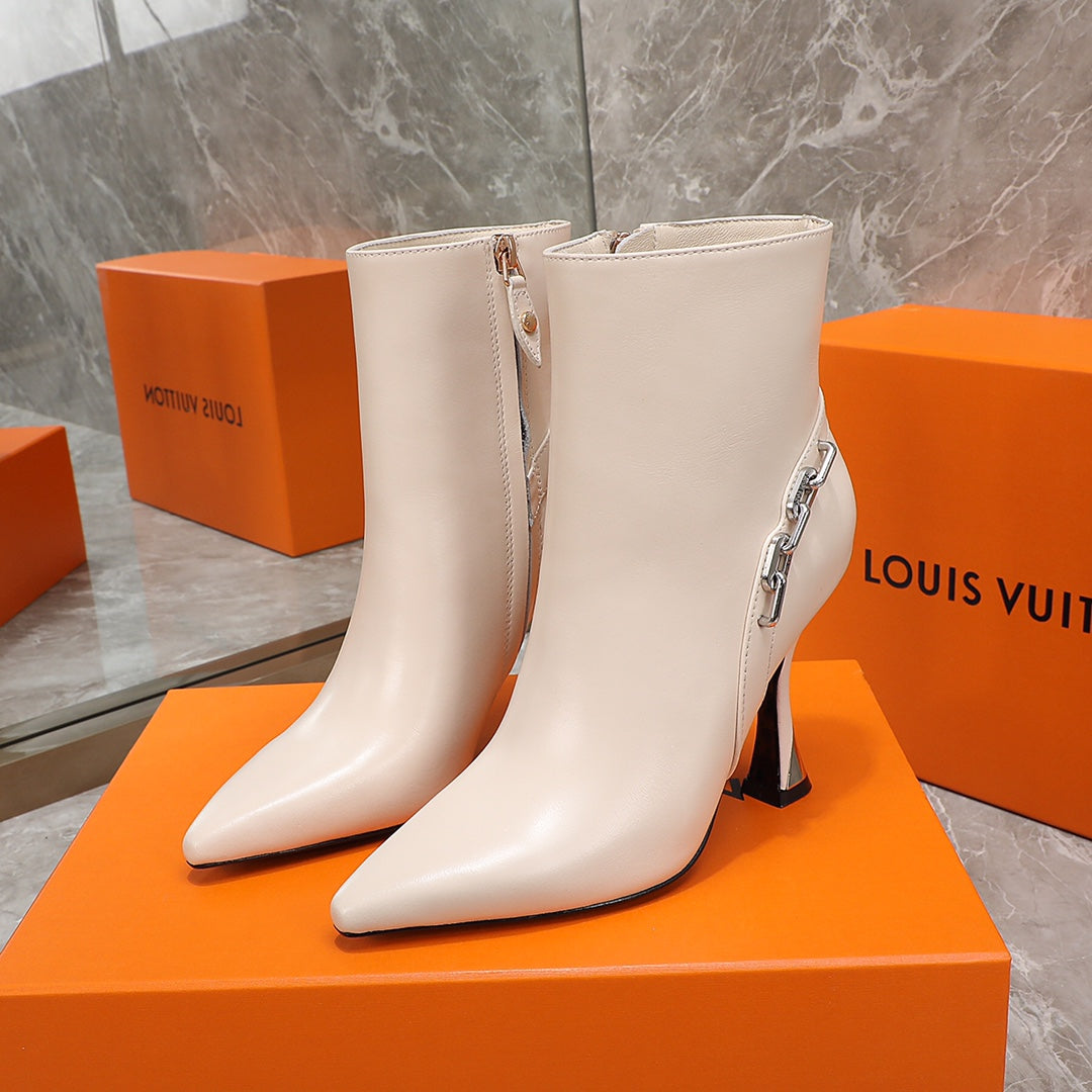 Louis Vuitton Sparkle Ankle Boot 95mm Beige Lambskin