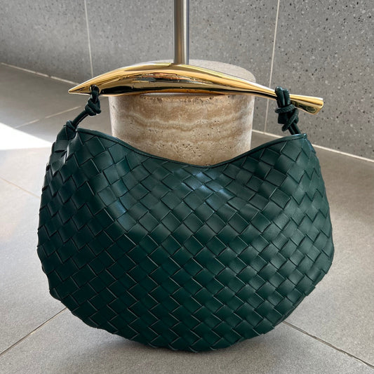 Bottega Veneta SARDINE 33 WITH CHAIN IN DARK GREEN LAMBSKIN