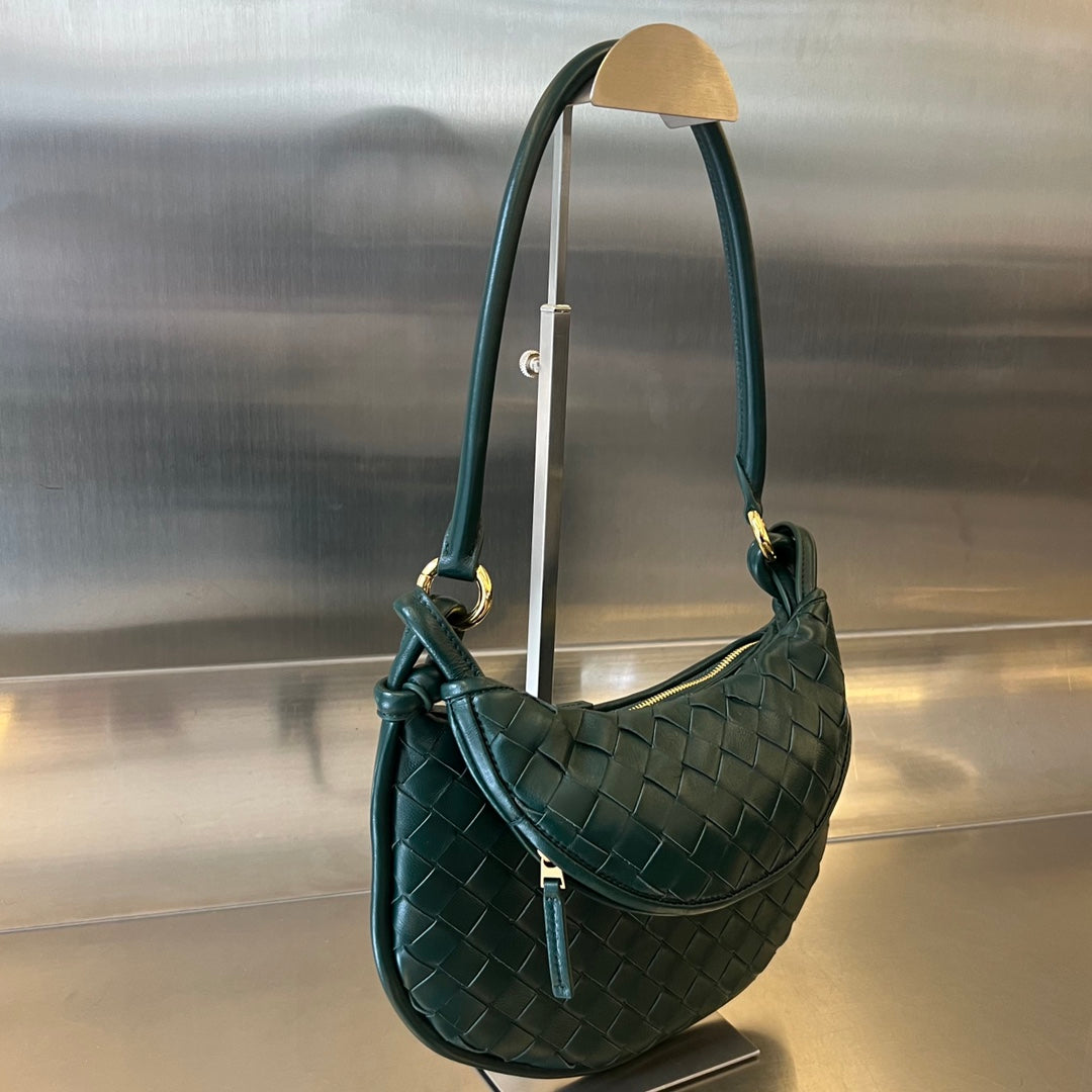 Bottega Veneta SMALL GEMELLI 24 IN DARK GREEN LAMBSKIN