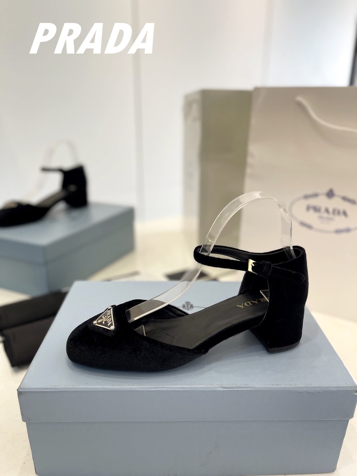 PRADA Slingback 40 Square Sole Black Velvet