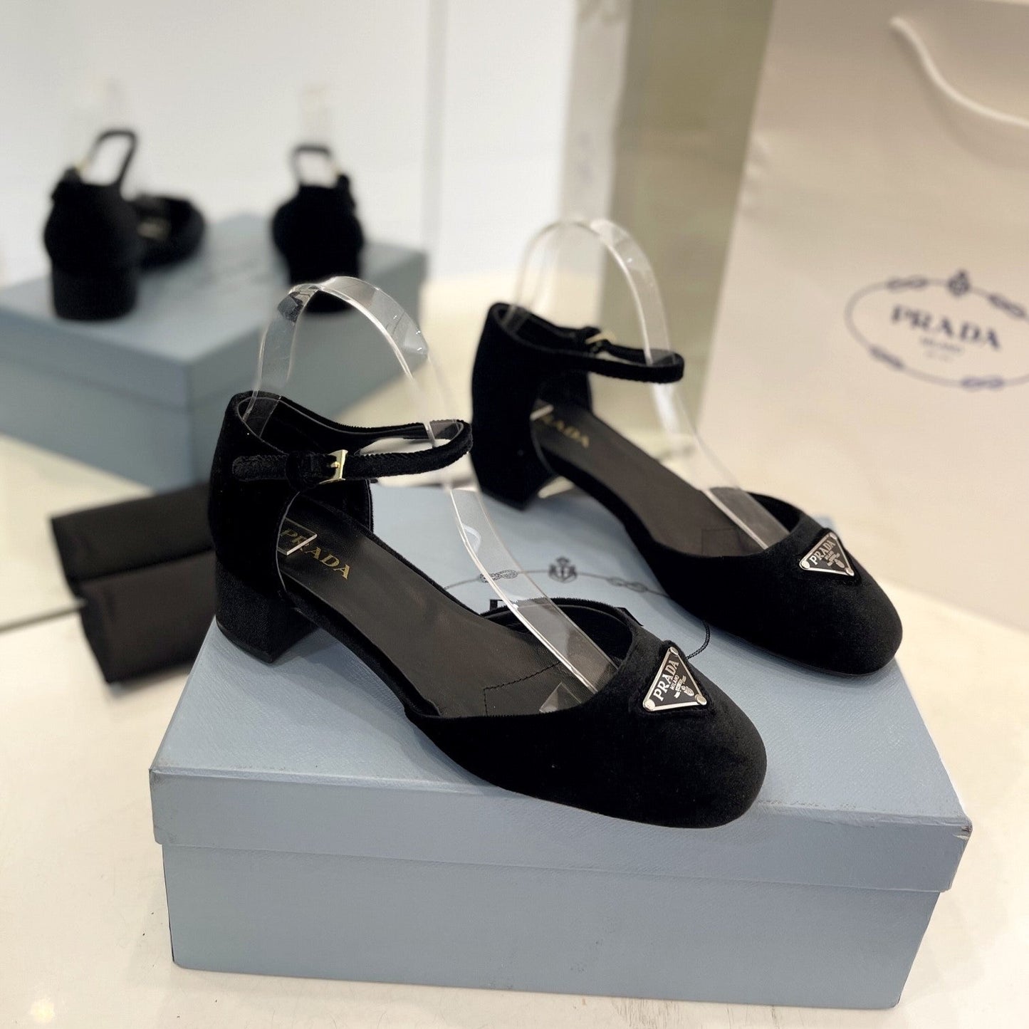 PRADA Slingback 40 Square Sole Black Velvet