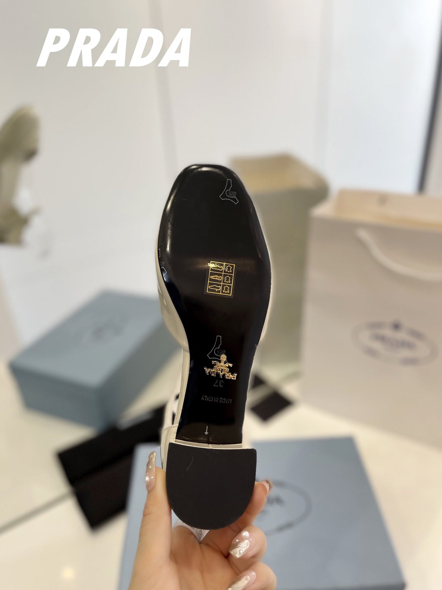 PRADA Slingback 40 Square Sole White Patent Leather