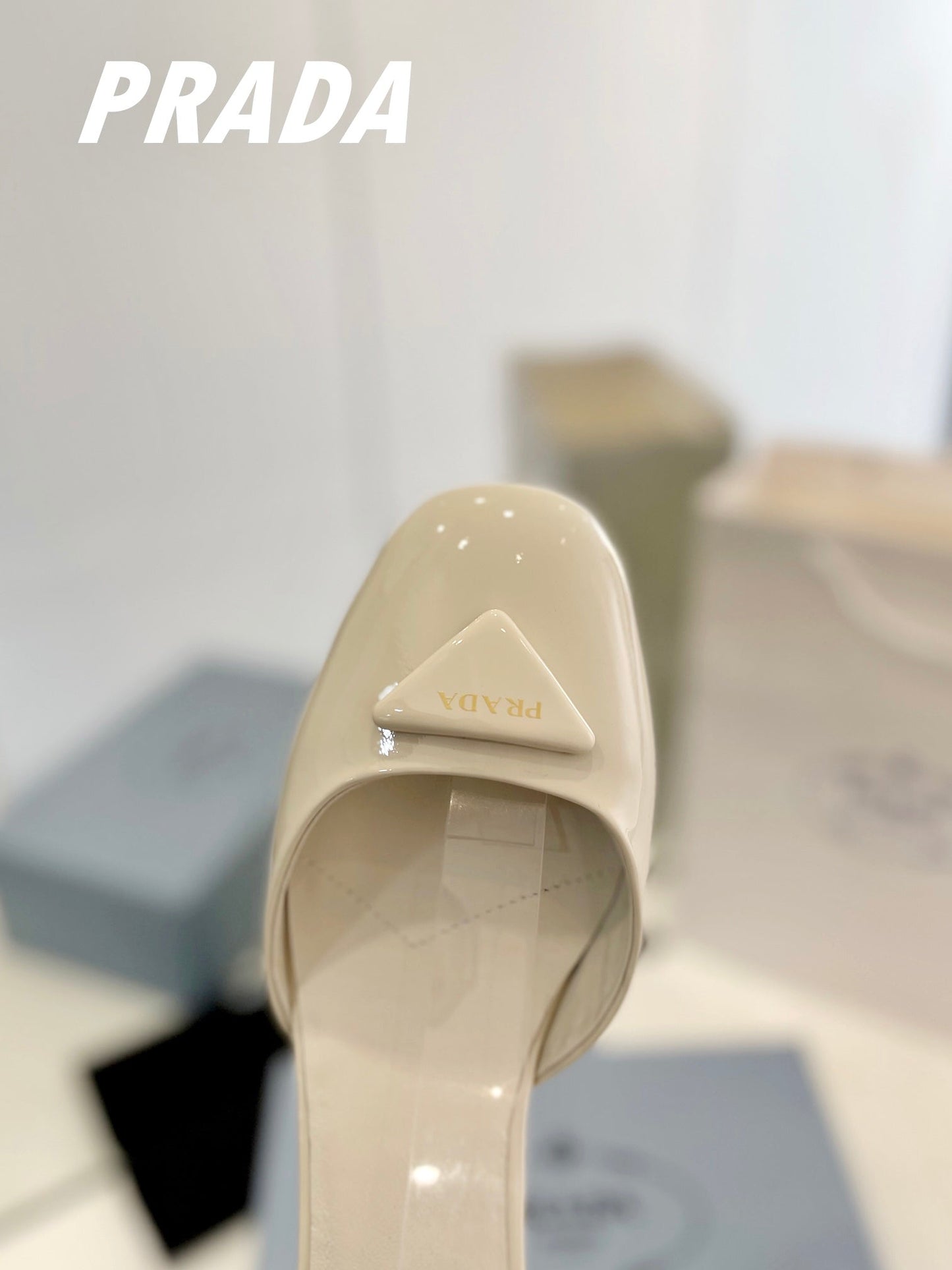 PRADA Slingback 40 Square Sole White Patent Leather