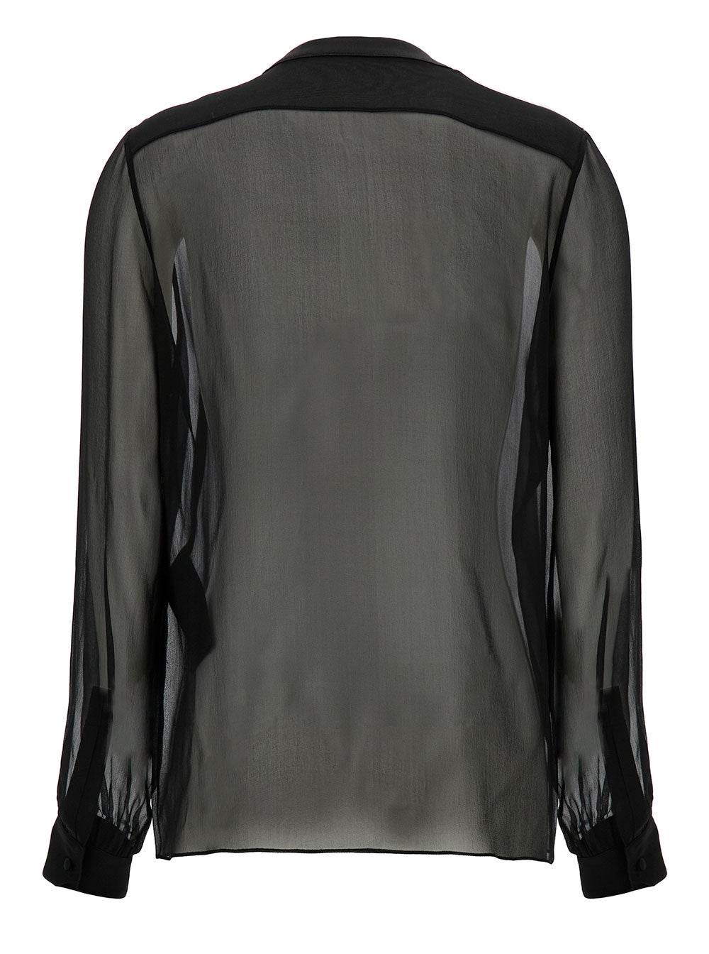Saint Laurent Women Black Shirt With Bow Detail In Semi-Sheer Silk Woman