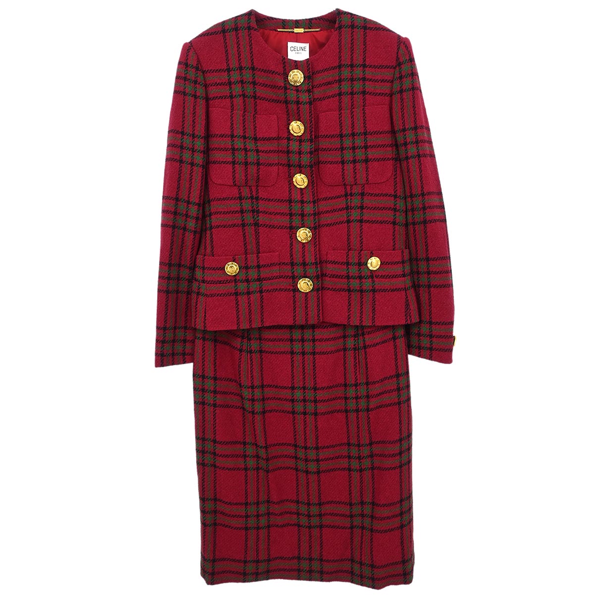 Celine Jacket Skirt Suit Set Red #36