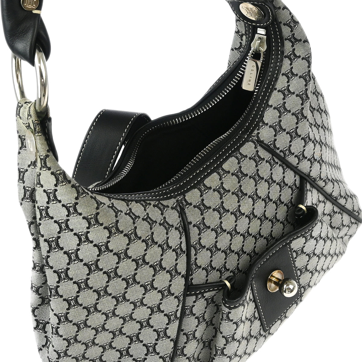 Celine Gray Black Macadam Shoulder Bag