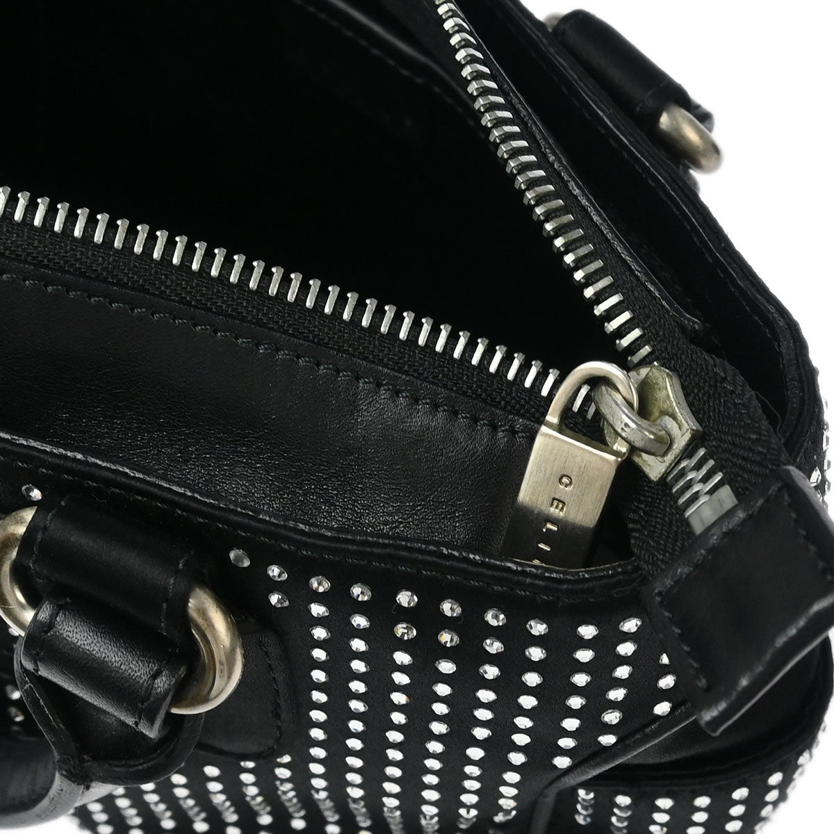 Celine Black Satin Rhinestone Mini Boogie Handbag