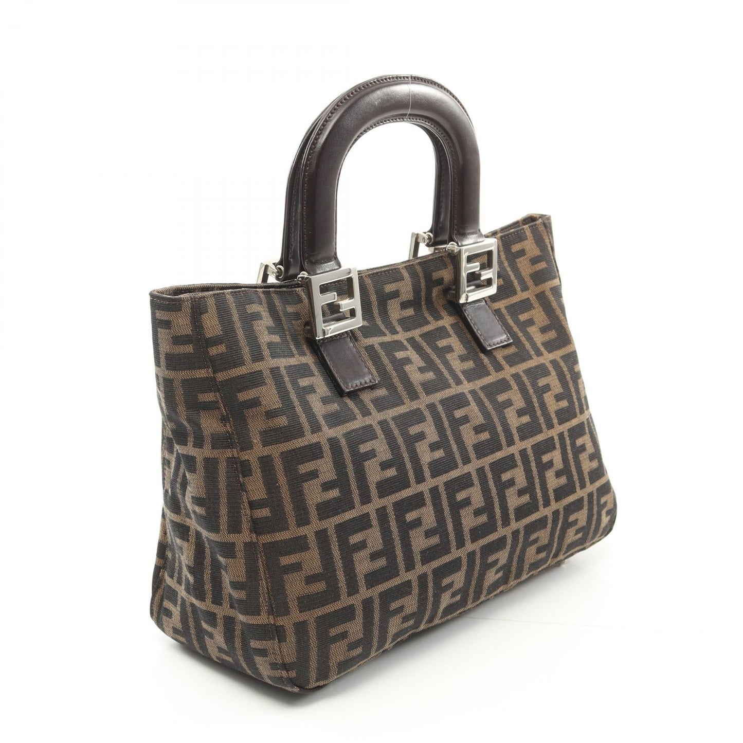 Fendi Zucca Canvas Leather Tote Bag