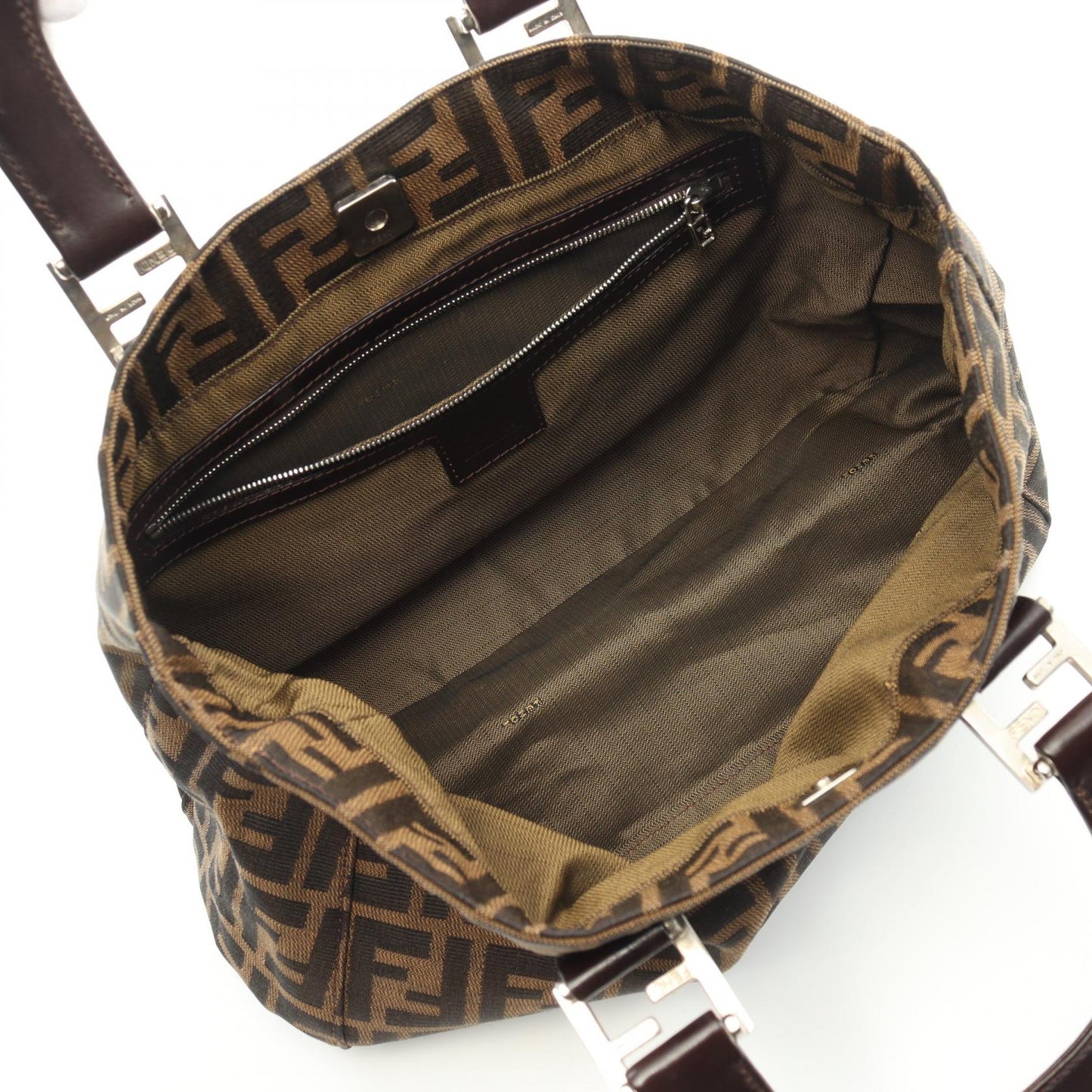 Fendi Zucca Canvas Leather Tote Bag