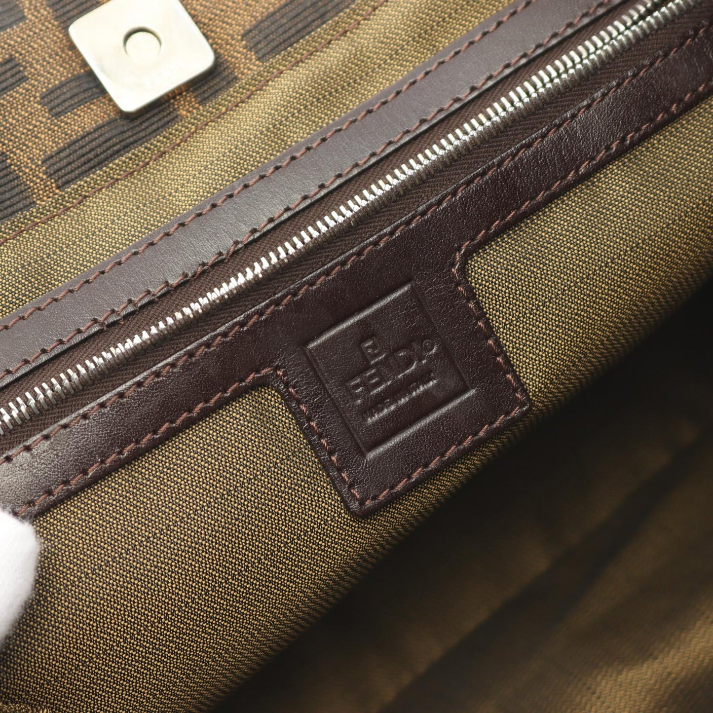 Fendi Zucca Canvas Leather Tote Bag