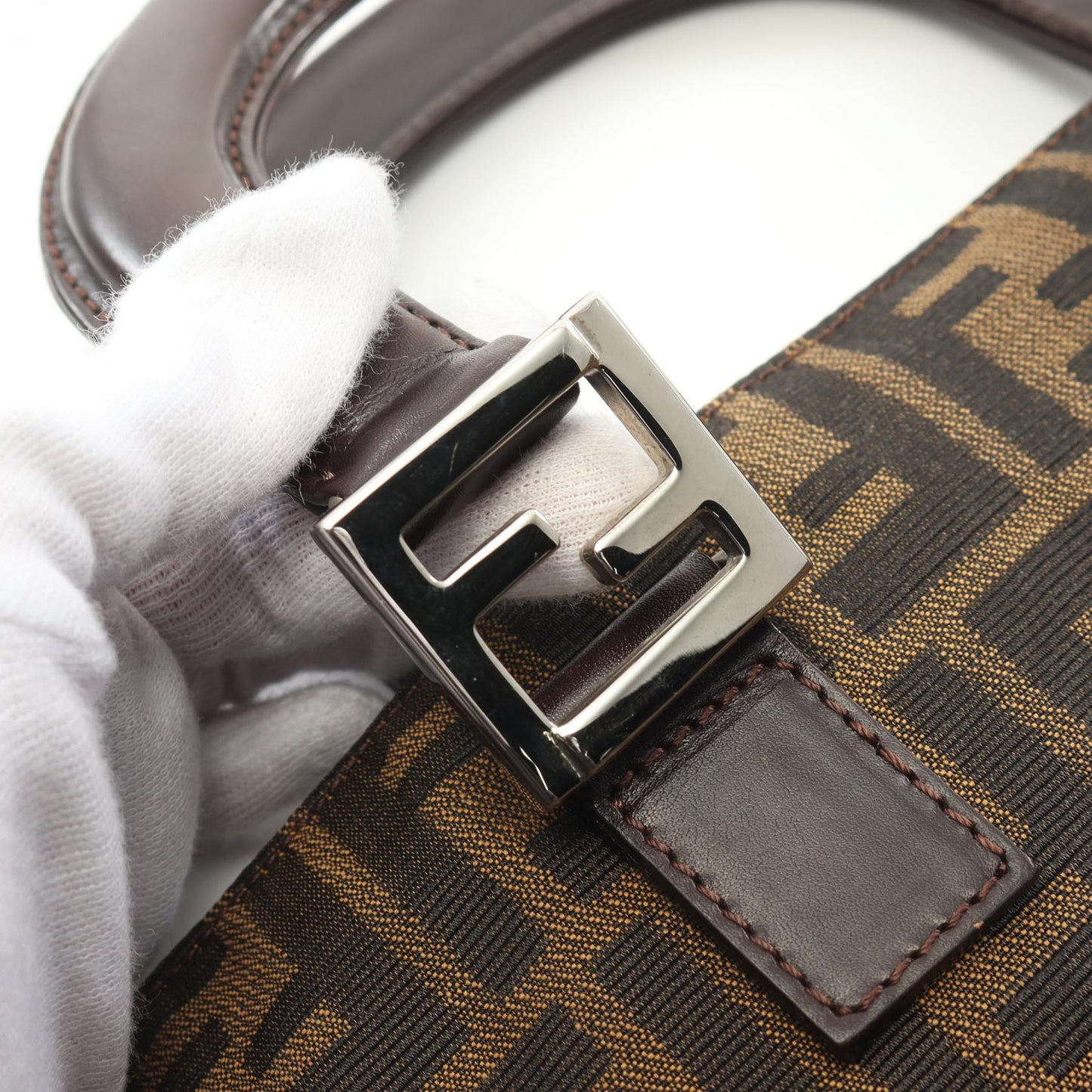 Fendi Zucca Canvas Leather Tote Bag