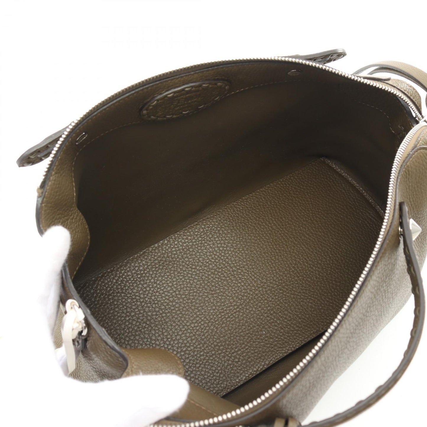 Fendi By The Way Large Leather Handbag Khaki