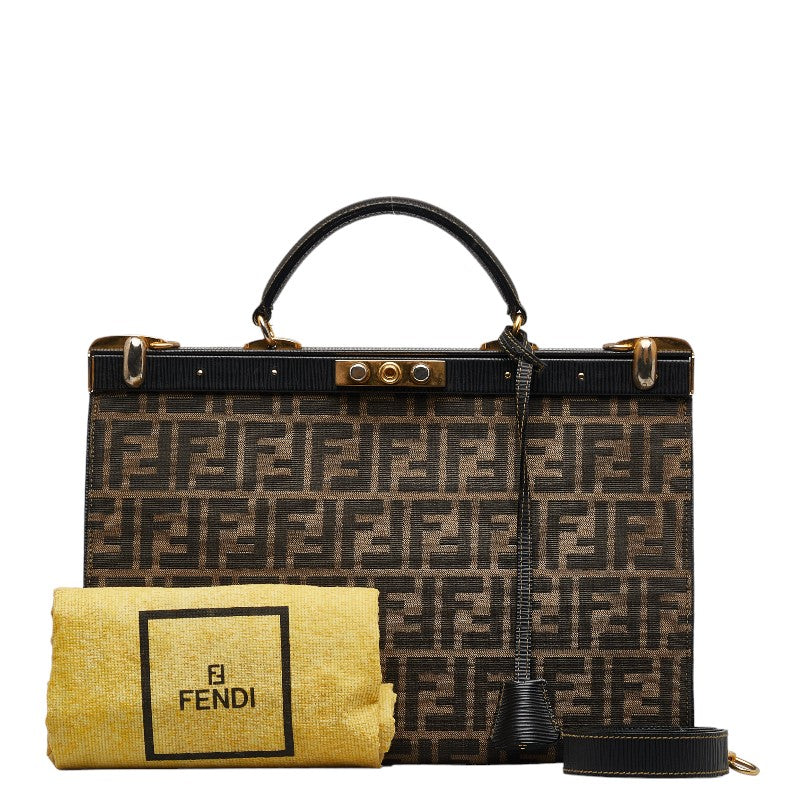 Fendi Zucca Canvas Leather 2WAY Handbag Brown Black
