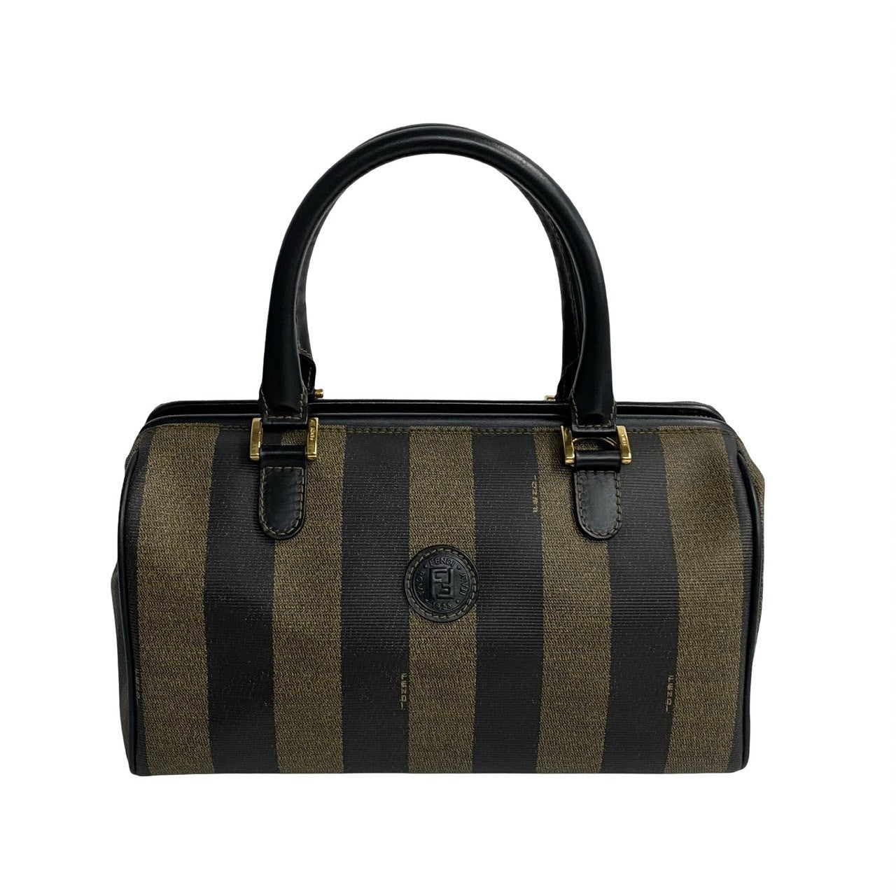 Fendi Pequin FF Logo Leather Mini Boston Bag