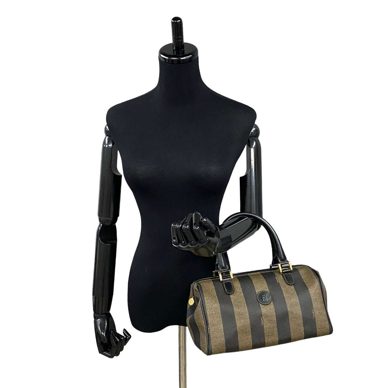 Fendi Pequin FF Logo Leather Mini Boston Bag
