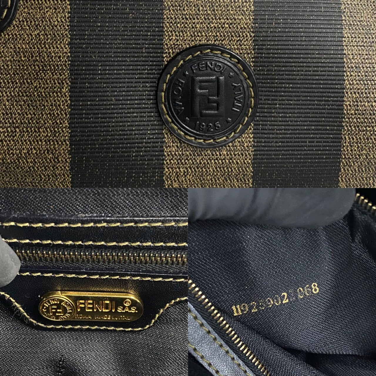 Fendi Pequin FF Logo Leather Mini Boston Bag