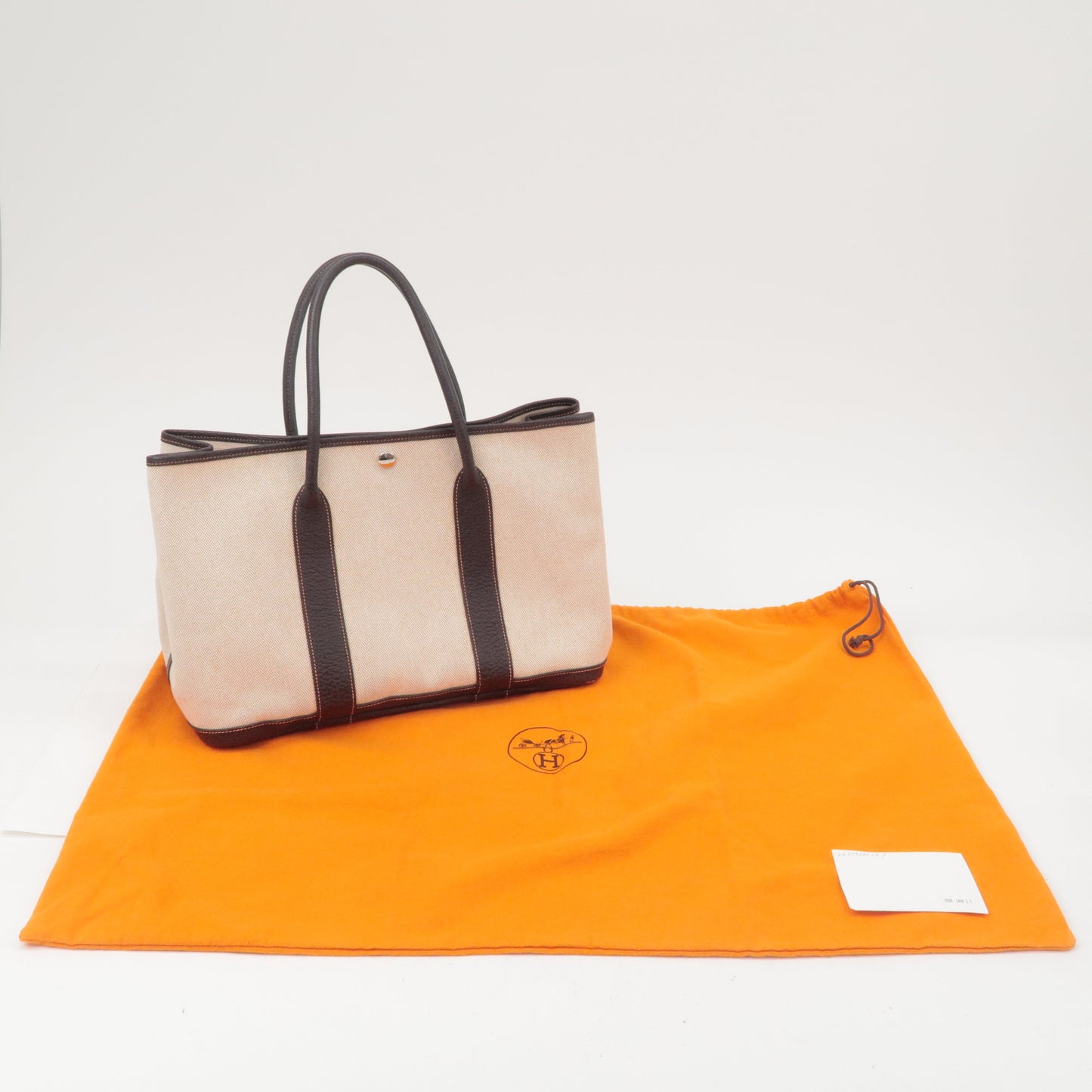 HERMES Garden Party Toile Ash Leather PM 髫ィ繝サ・ス・。 I Stamped Beige