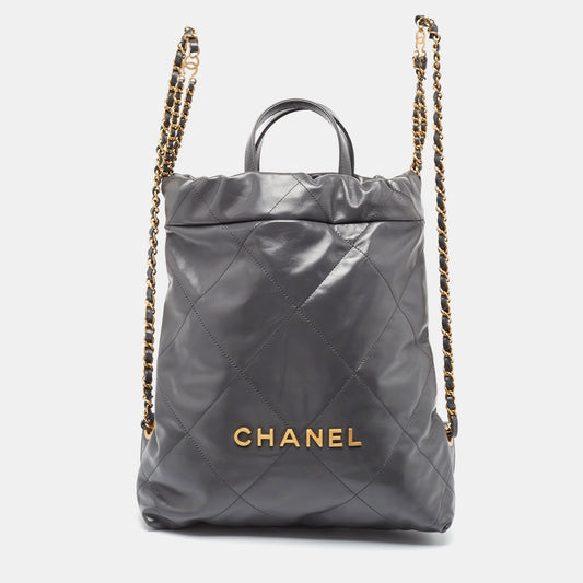 Chanel Grey Quilted Leather 22 Backpack