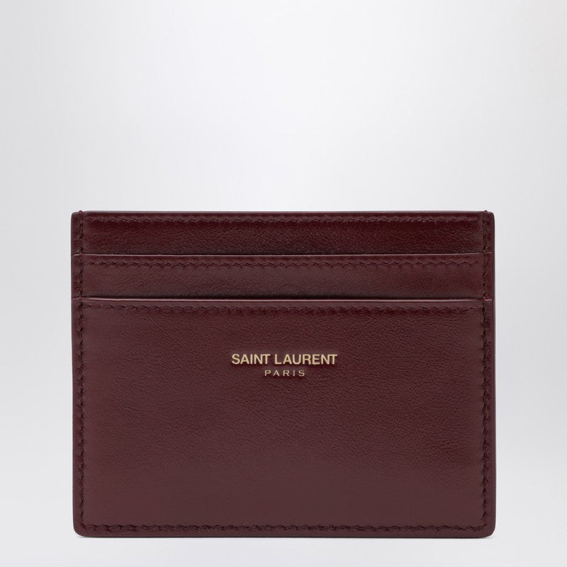 Saint Laurent Dark Ruby Leather Credit Card Holder Women