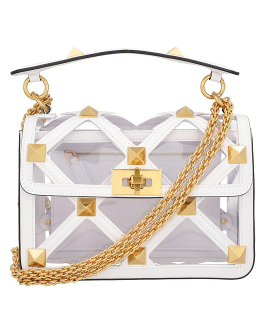 Valentino Garavani Roman Stud Transparent Cage Crossbody Women White | White Messenger Bags ONE SIZE white | white