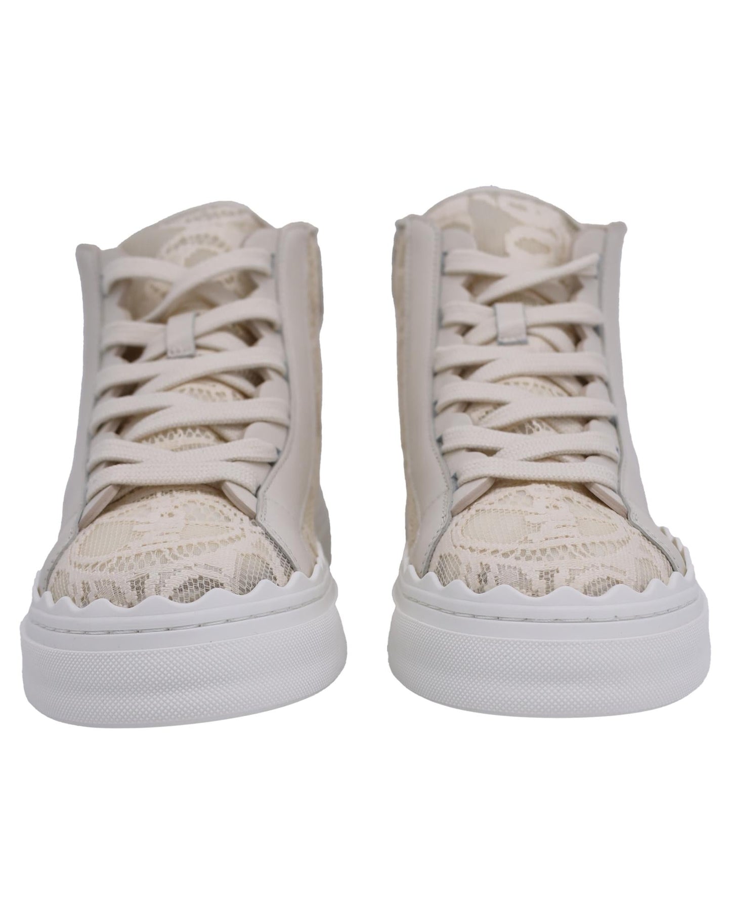 Chloe Courts HighTop Lace Sneakers Women White | Ecru