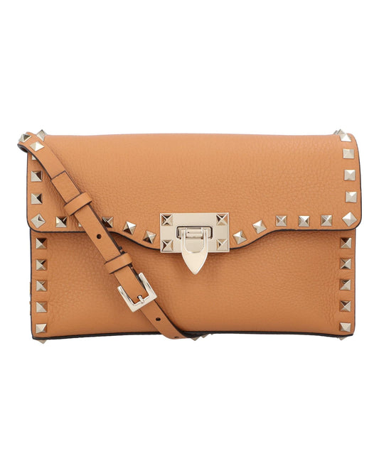 Valentino Garavani Rockstud Shoulder Bag Leather Women Brown | Brown Handbags ONE SIZE brown | brown