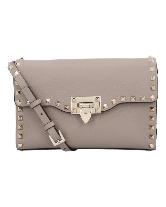 Valentino Garavani Rockstud Shoulder Bag Leather Women Grey | Grey Handbags ONE SIZE grey | grey