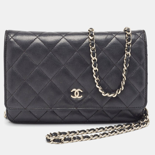 Chanel Black Quilted Leather CC Wallet on Chain