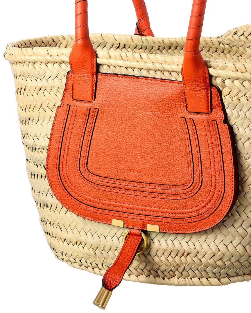 Chloe Marcie Medium Raffia & Leather Basket Tote