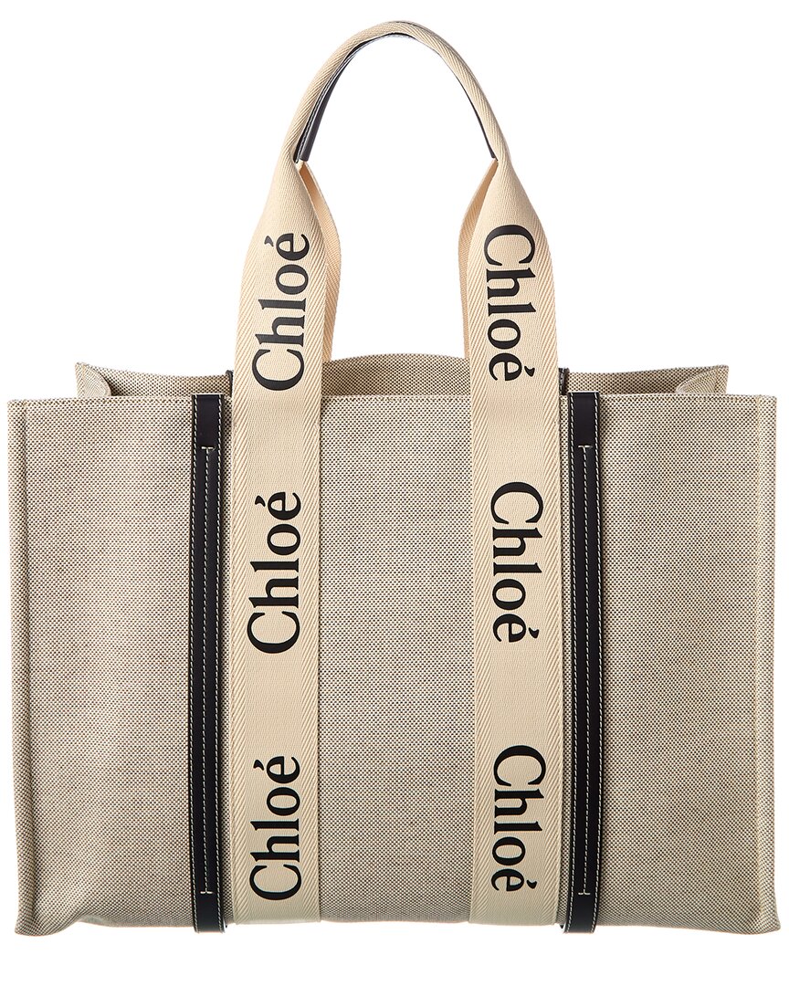 Chloe Woody Large Canvas & Leather Tote