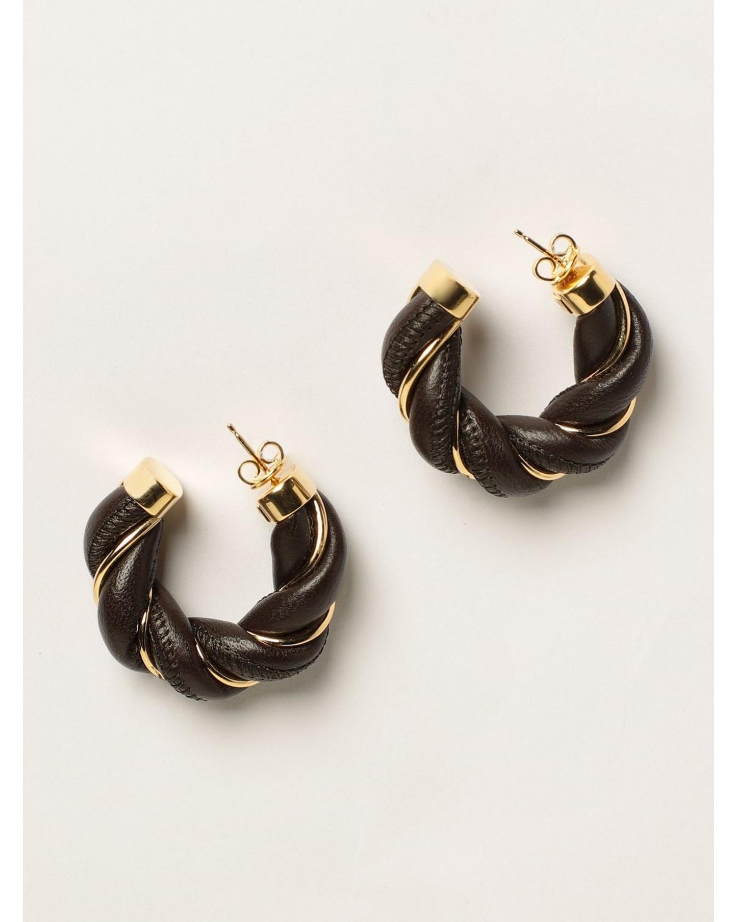 Bottega Veneta Leather Hoop Earrings Twisted Design Women Dark Jewelry Dark