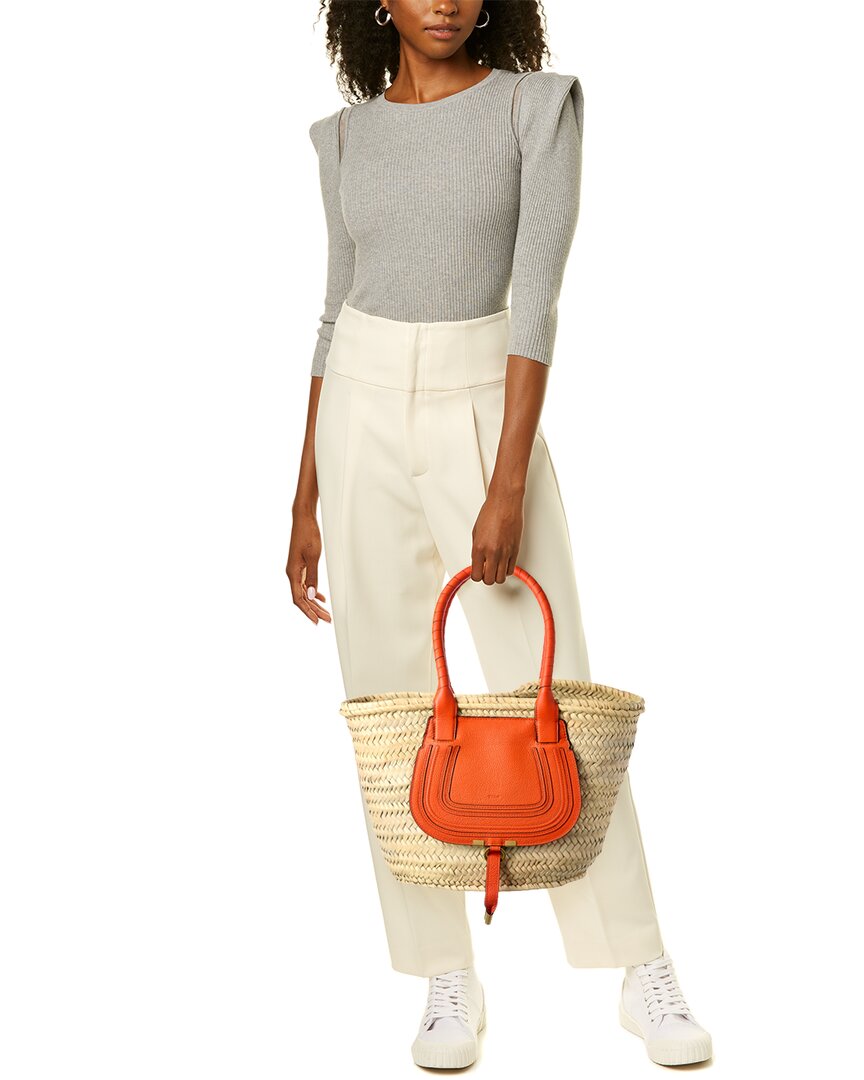 Chloe Marcie Medium Raffia & Leather Basket Tote