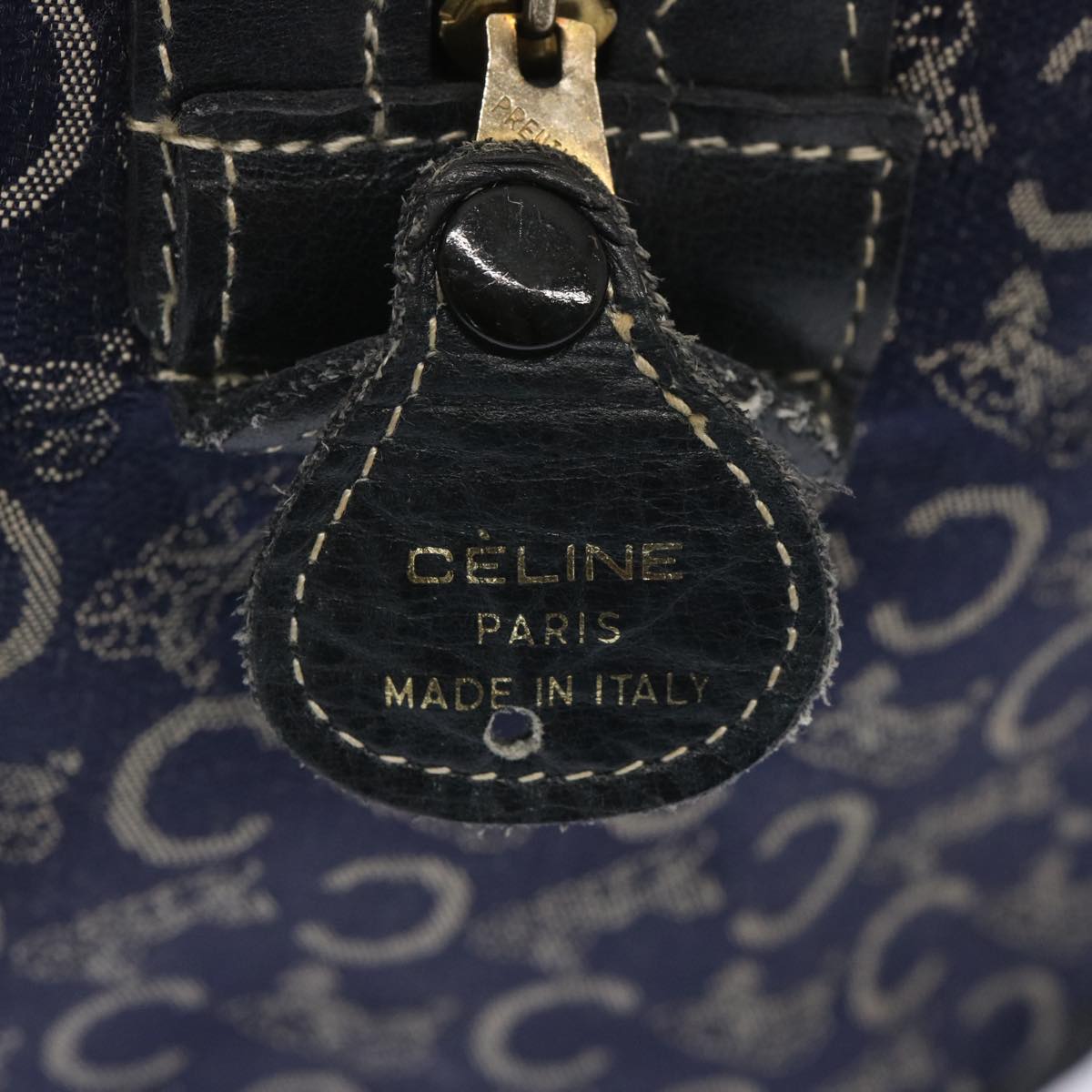 CELINE C Macadam Canvas Boston Bag Navy Auth 68080