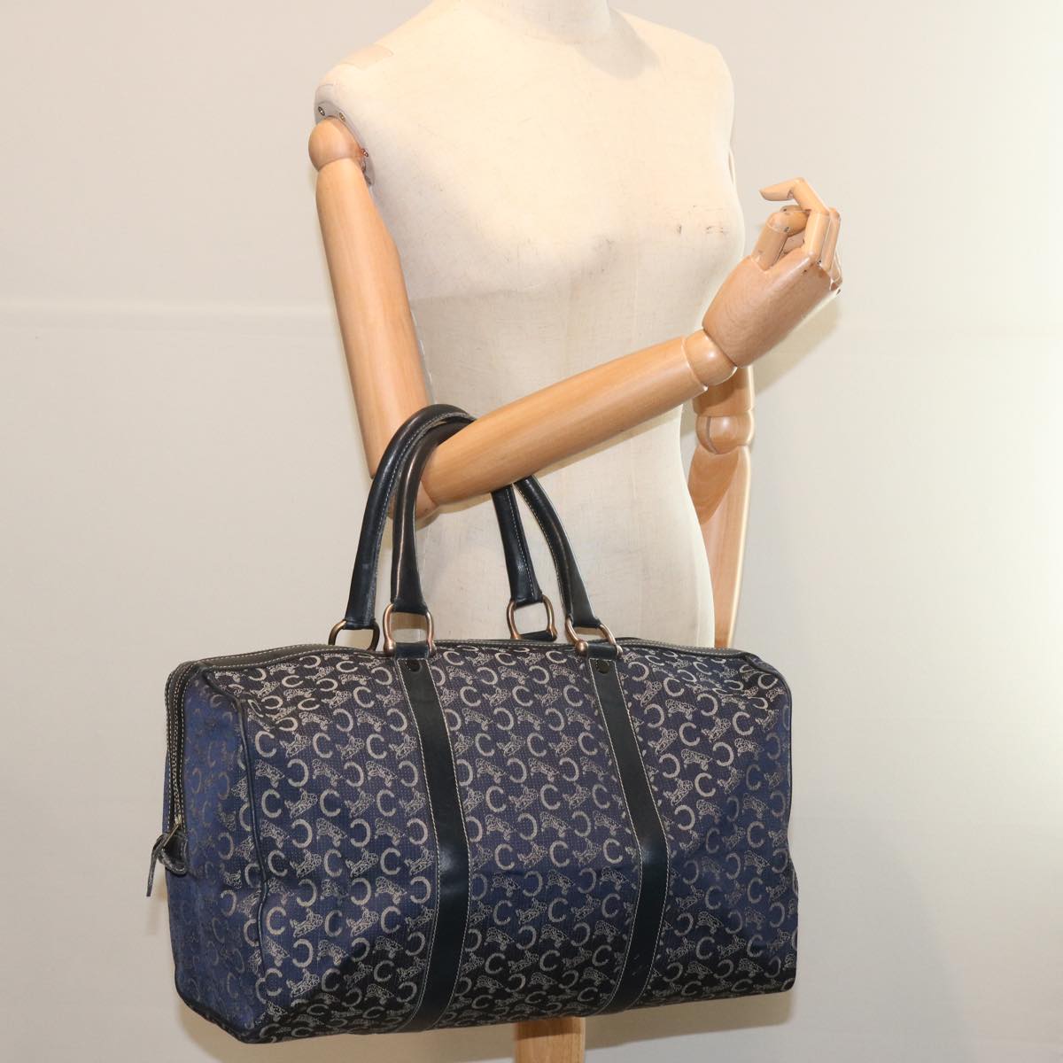 CELINE C Macadam Canvas Boston Bag Navy Auth 68080