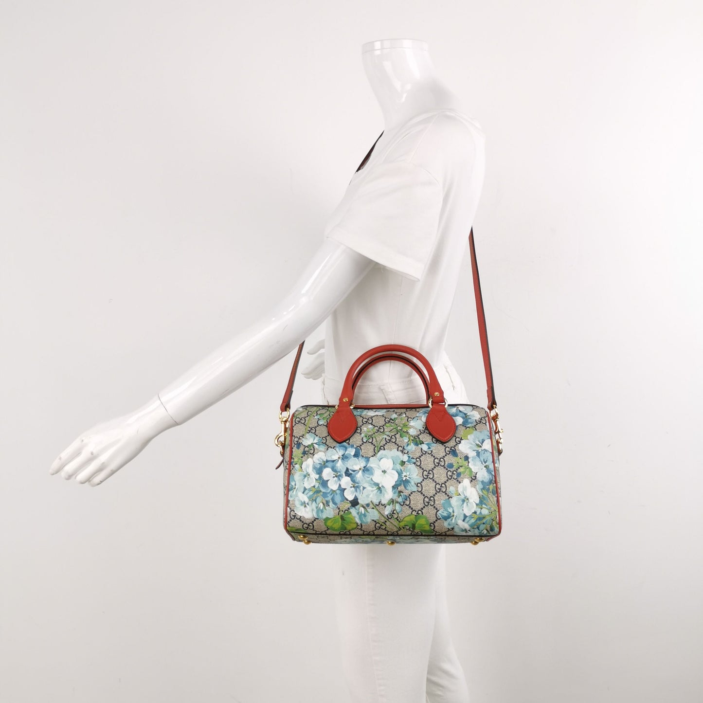 Preloved Gucci GG Blooms Leather Double G Monogram Geranium Floral Pattern Shoulder Bag 250430781173344