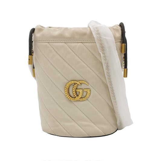 Preloved Gucci GG Marmont Mini Leather V-stitch Quilted Double G Bucket Crossbody Bag 250501781174156
