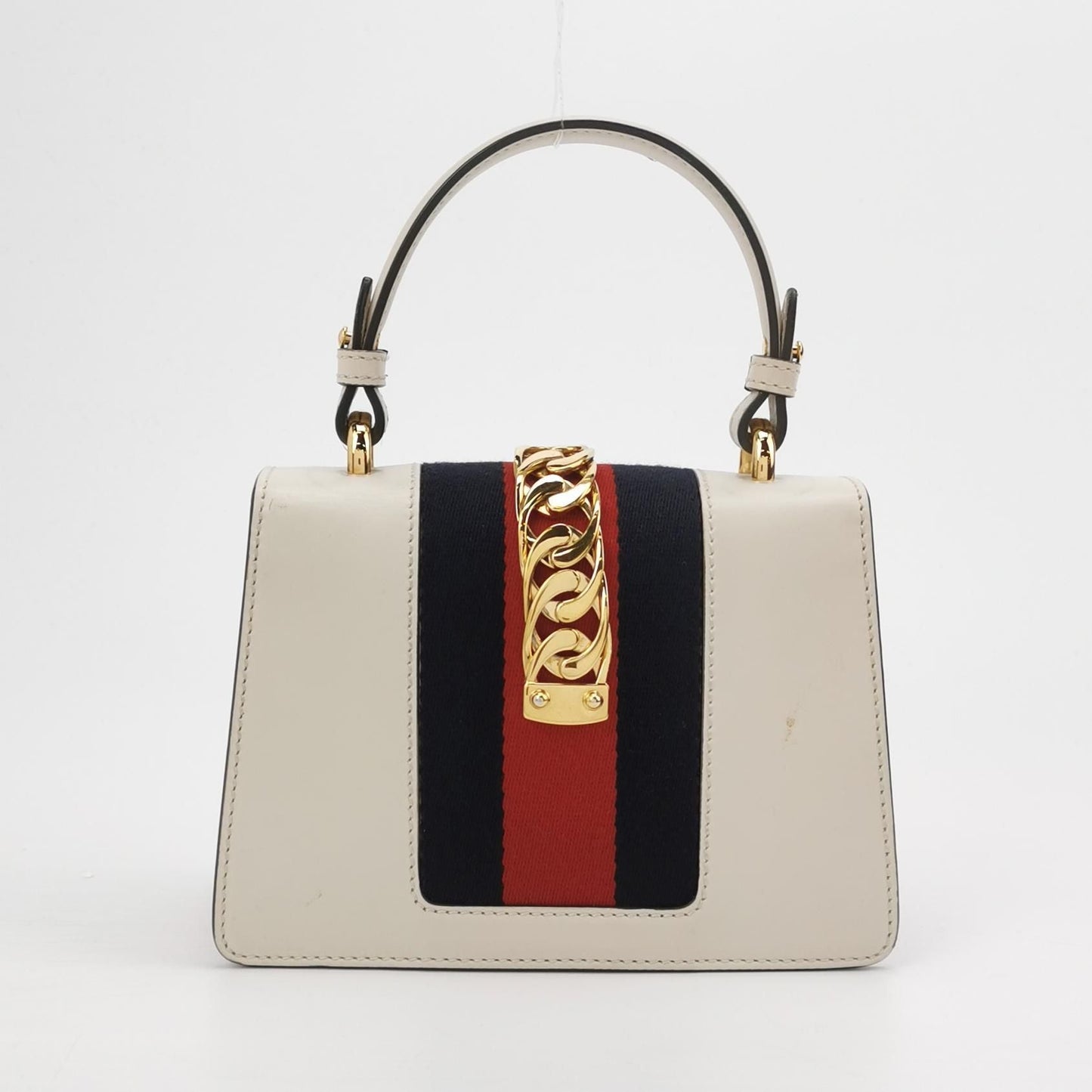Preloved Gucci Sylvie Mini Leather Crossbody Bag with Metal Buckle and Webbing Strap 250513781190148