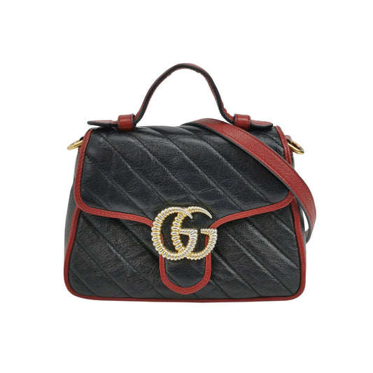 Preloved Gucci GG Marmont Mini Leather Crossbody Bag with Contrast Trim and Double G Logo 250511781188321