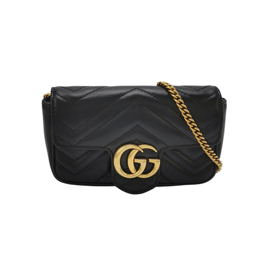 Preloved Gucci GG Marmont Mini Leather Solid Chevron Quilted Double G Flap Crossbody Bag 250430781172450