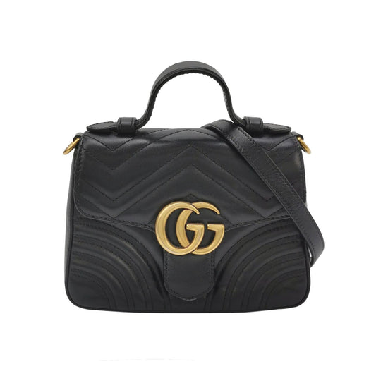 Preloved Gucci GG Marmont Mini Leather Solid Chevron Quilted Double G Logo Flap Crossbody Bag 250427781168669