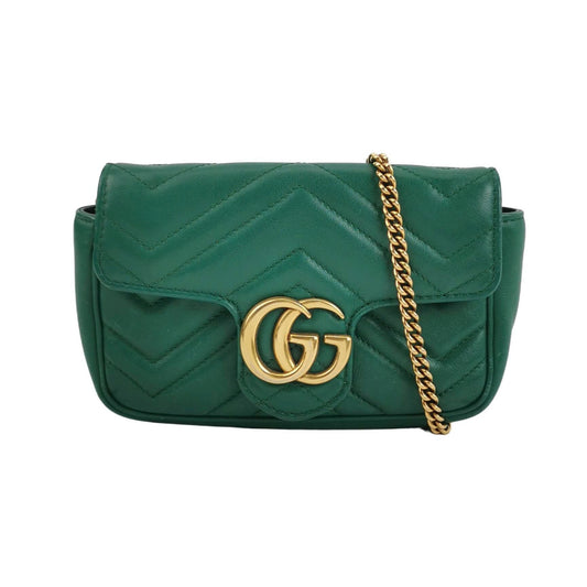Preloved Gucci GG Marmont Mini Leather Solid Chevron Quilted Double G Flap Crossbody Bag 250417781152754