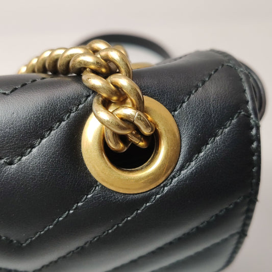 Preloved Gucci GG Marmont Small Leather Solid Chevron Quilted Double G Logo Flap Crossbody Bag 250417781153538