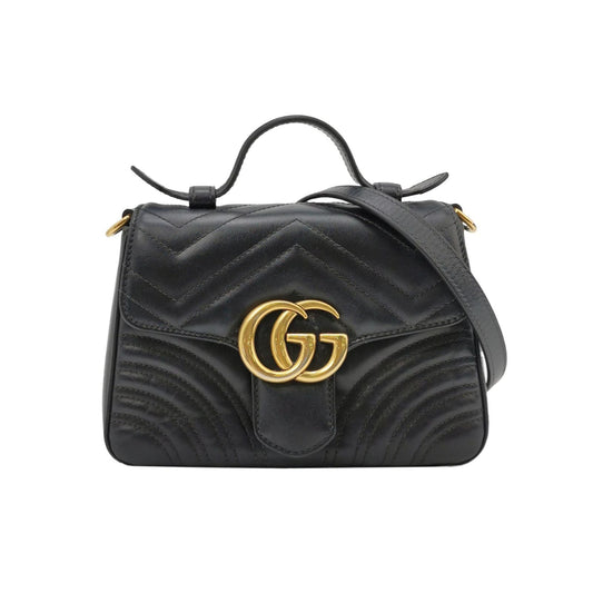 Preloved Gucci GG Marmont Mini Leather Quilted Double G Flap Crossbody Bag 037853100099