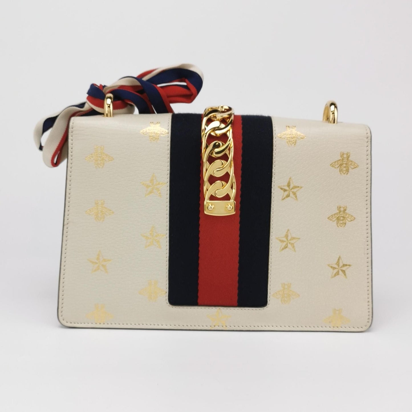 Preloved Gucci Sylvie Small Leather and Canvas Crossbody Bag with Bee and Star Print 250328781124389
