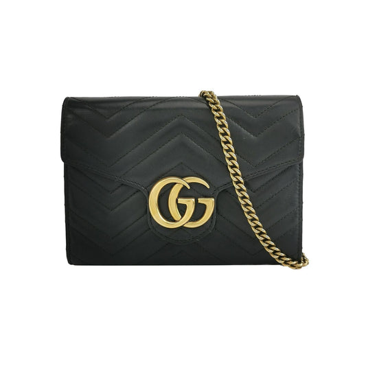 Preloved Gucci GG Marmont Mini Leather Solid GG Logo Crossbody Bag 250328781124485